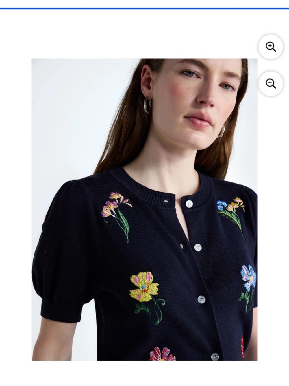 Navy Floral Embroidered Short-Sleeve Cardigan - Picture 4 of 5